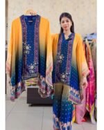 Premium Crepe Kaftaan Coord - Yellowish blue