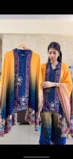 Premium Crepe Kaftaan Coord - Yellowish blue - Image 2