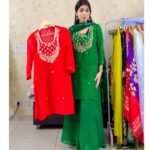 Premium Bandhej suit chiffon -Green