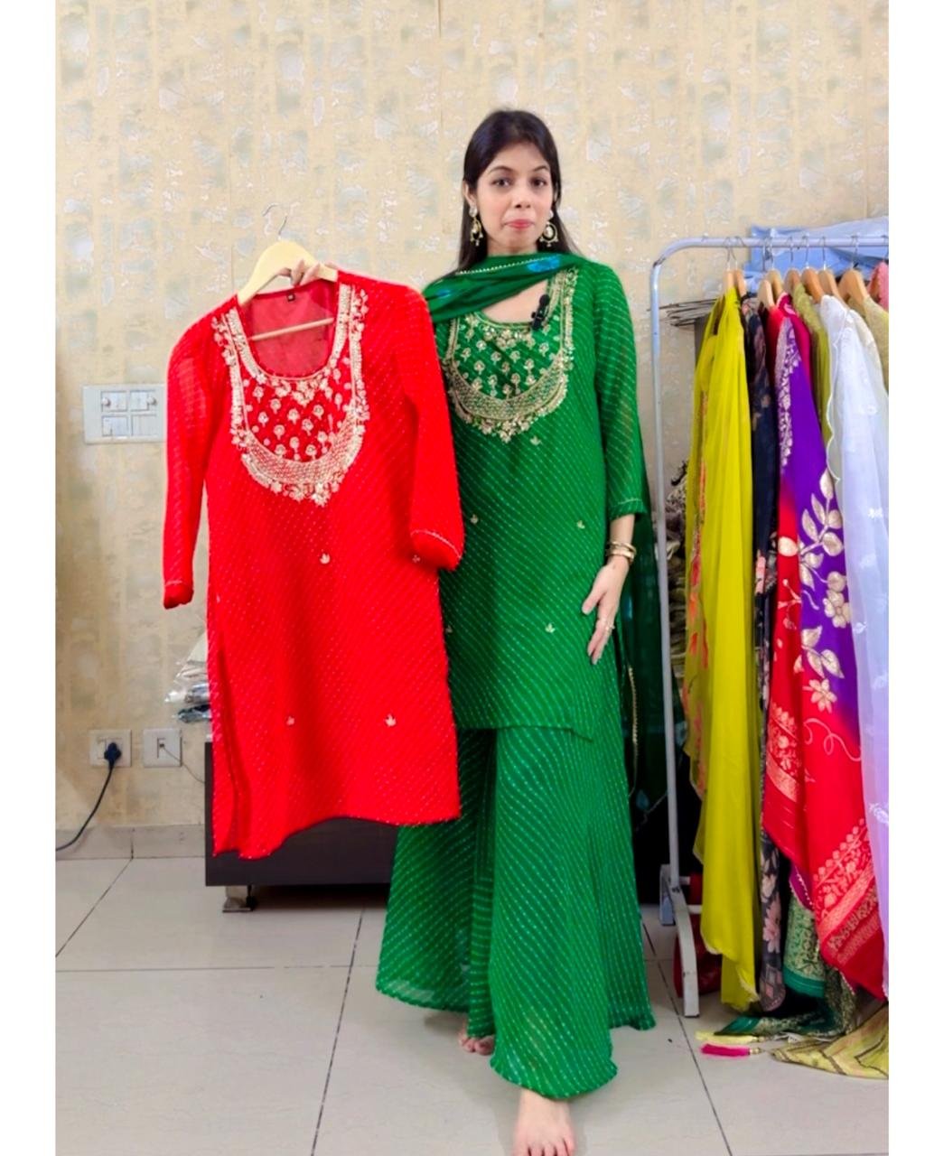 WhatsApp-Image-2025-07-30-at-19.10.12.jpeg Premium Bandhej suit chiffon -Green - Image 1
