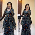 Premium Bandhej Chiffon Sharara Set-BLACK
