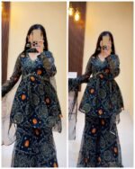 Premium Bandhej Chiffon Sharara Set-BLACK