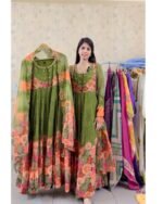 Premium Chiffon Anarkali with Hand Work - Green - Image 2