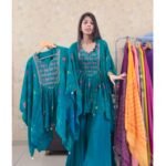 Indo Western Crepe Kaftaan Coord - Teal Green