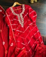 Red Lehriya Chiffon Suit - Image 2