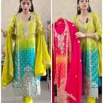 Dual Toned Pure Chinnon Heavy Pakistani Fit -Green