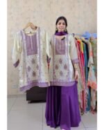 Premium Tissue Silk Short Kurta Set - ivory - Image 2