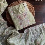 Premium shimmer Organza Embroidery Suit -Pista Green