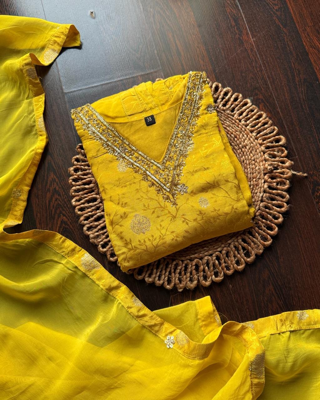 WhatsApp-Image-2025-08-21-at-20.04.39.jpeg Premium Russian Silk Jaquard Suit - Yellow - Image 1