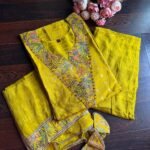 Premium Pure Shimmer Jaquard Suit - Lime