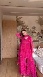 Pure Chiffon Bandhej Sharara Set with Hand Work - Image 2