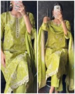Tissue Silk Embroidered Fit - Lime