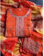Premium Cotton Muslin Suit - Orange