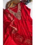 Pure Dola Silk Hand Work Suit - Red - Image 2