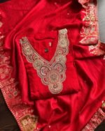 Pure Dola Silk Hand Work Suit - Red