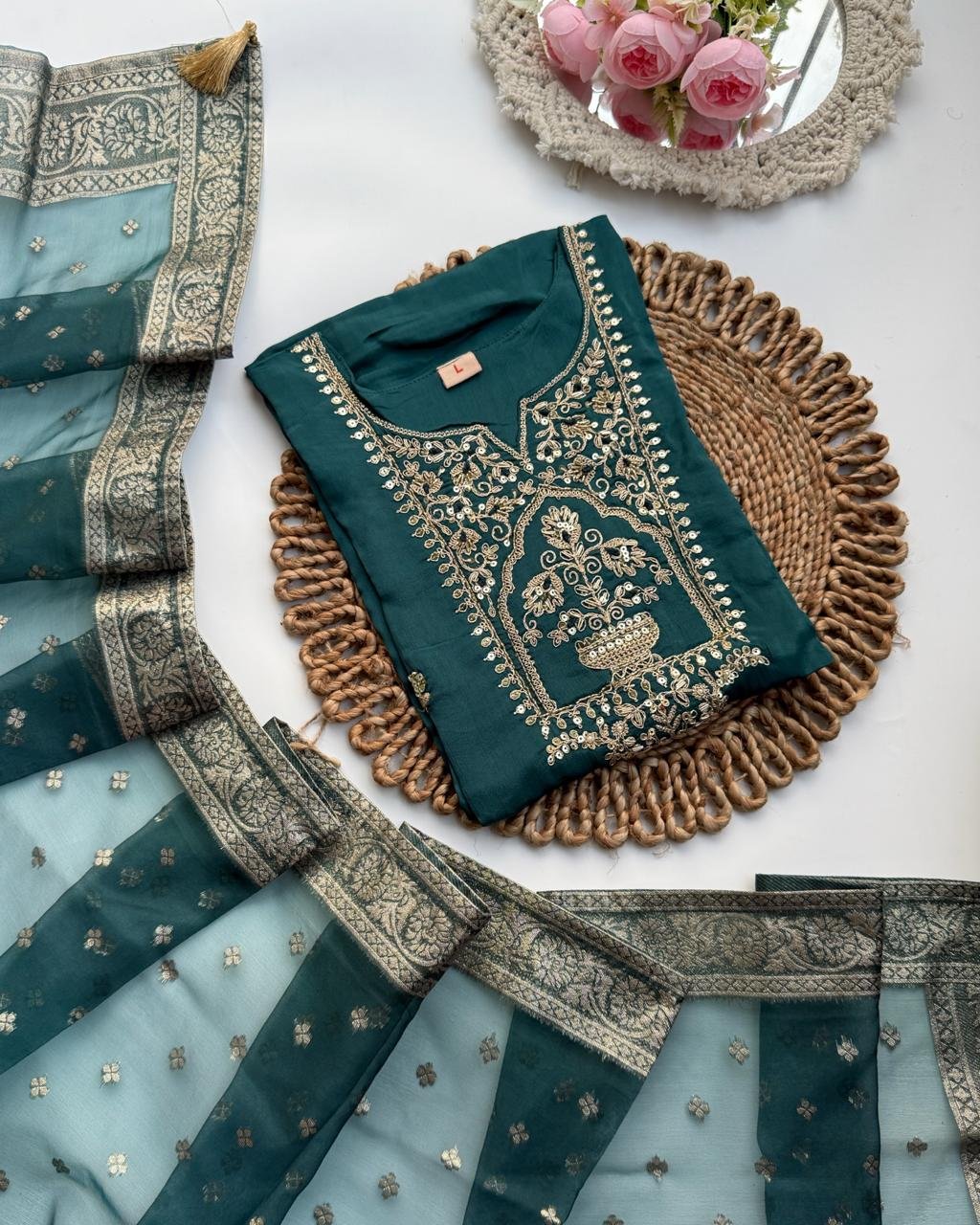 WhatsApp-Image-2025-10-11-at-17.40.15-2.jpeg Pure Chinnon Suit - Teal - Image 1