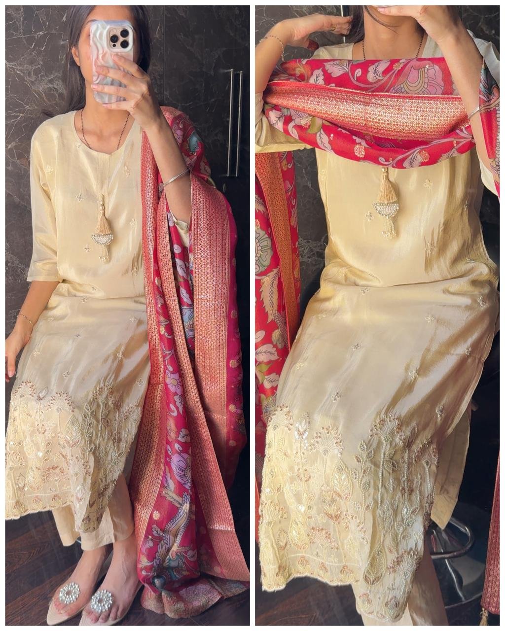 WhatsApp-Image-2025-10-12-at-18.22.03-1.jpeg Premium Golden ivory Tissue with Hand work - Viscose Dupatta - Image 1