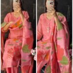 Premium Tissue Applique Suit - Peach