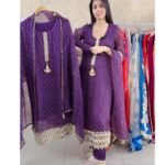 Premium Georgette Mirror Suit -Dark Purple