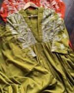Premium Embroidered Mul Cotton Anarkali – Mehendi Green - Image 3