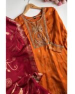 Pure Dola Silk Farshi Salwaar -Rust Orange - Image 3