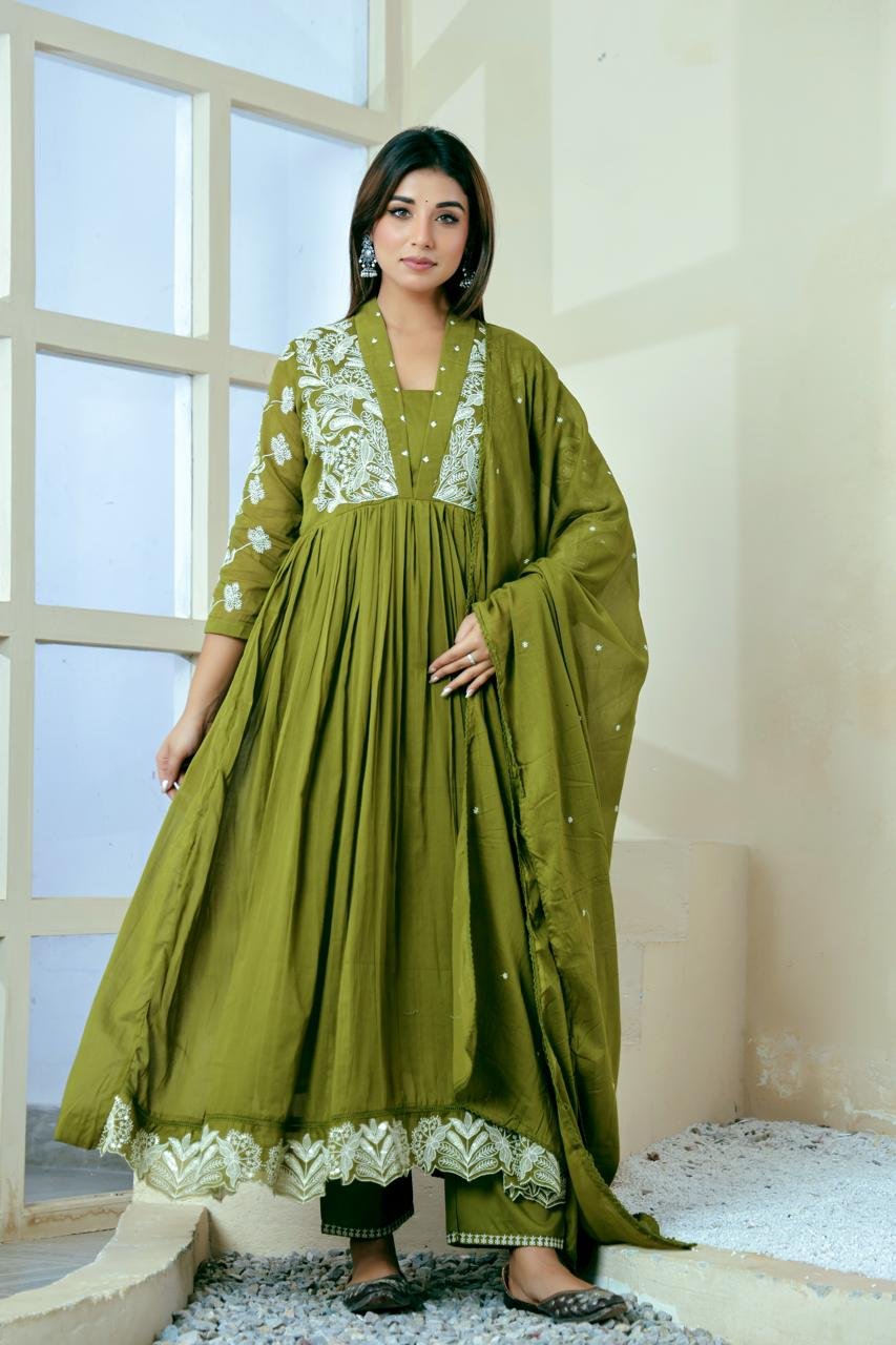 WhatsApp-Image-2025-12-21-at-13.31.43.jpeg Premium Embroidered Mul Cotton Anarkali – Mehendi Green - Image 1