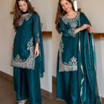 Crush Tissue Embroidered fit -Teal Blue