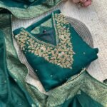 Premium Farsi Afgaan Dola Silk Hand work Suit -Rama Green