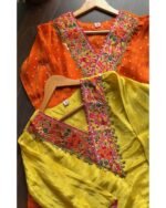Premium Crepe Tissue Meenakari Suit - Orange - Image 3
