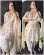 Premium Mul Chanderi Gotta Dhoti Set - Ivory
