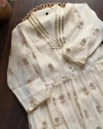 Premium Mul Chanderi Gotta Dhoti Set - Ivory - Image 3