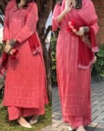Premium Pure viscose hand work chikankari ombre suit - Image 2