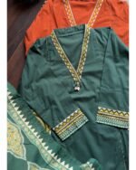 Stylish Embroidered Cotton Pocket Suit -GREEN - Image 2
