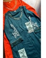 Premium Cotton Embroidered Suit - Teal Blue - Image 2