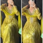 Pure Chinnon floor length Gown with Dupatta- Mehendi Green