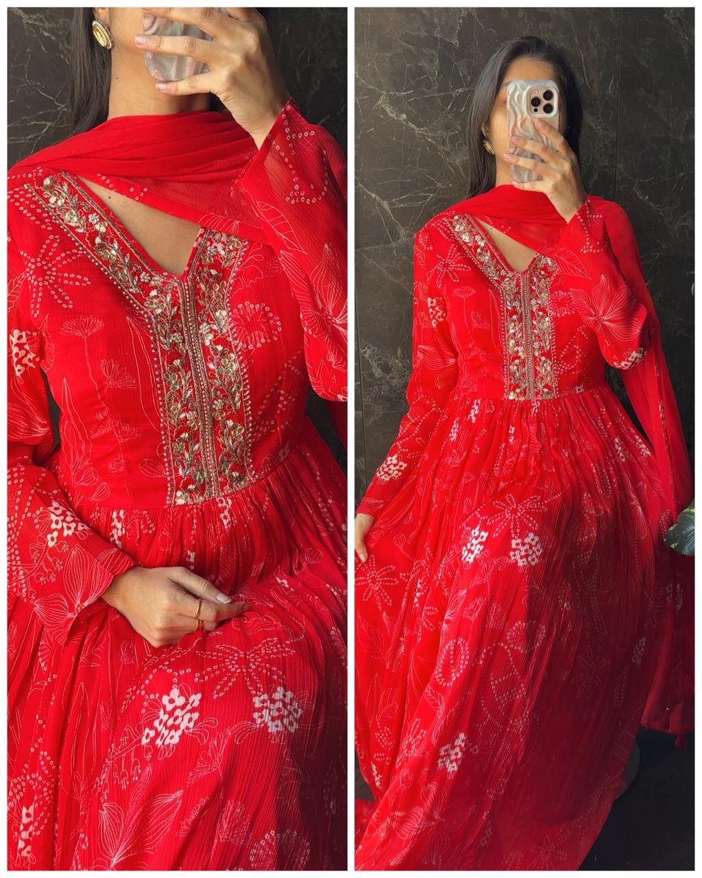 WhatsApp-Image-2026-02-03-at-18.58.11-2.jpeg Pure Chinnon floor length Gown with Dupatta -Reddish Orange - Image 1