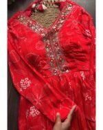 Pure Chinnon floor length Gown with Dupatta -Reddish Orange - Image 2