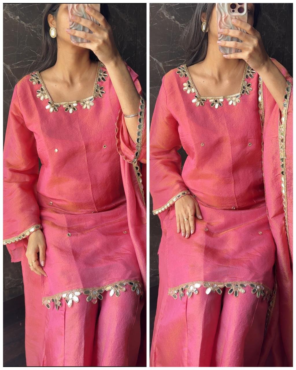 WhatsApp-Image-2026-02-03-at-19.01.13.jpeg Premium Peach Short Kurta with Flared Bottom Tissue Suit - - Image 1