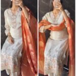 Premium Ivory Tissue Suit with Banarasi Dupatta -Orange