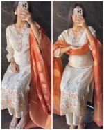 Premium Ivory Tissue Suit with Banarasi Dupatta -Orange