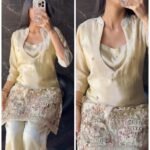 Premium Ivory Gold Zardoshi Hand work Bustier Coord
