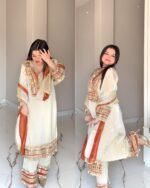 Premium Pure Tissue Shell Boho Heavy Suit-RUST IVORY - Image 3