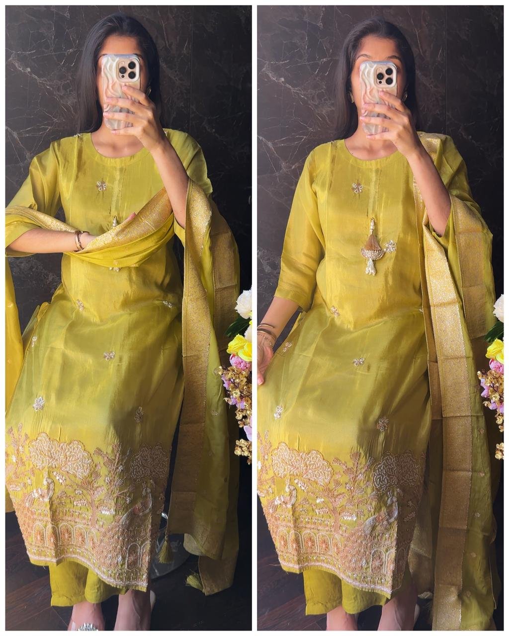 WhatsApp-Image-2026-02-22-at-20.03.29-2.jpeg Premium Tissue Hand work Suit - Lime Green - Image 1