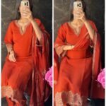 Premium Roman Silk Hand work Suit - Rust