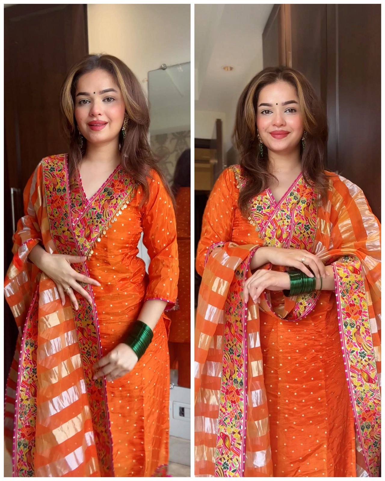 WhatsApp-Image-2026-02-26-at-15.19.25.jpeg Premium Crepe Tissue Meenakari Suit - Orange - Image 1