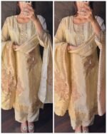 Premium ivory Gold Tissue Suit - Image 2