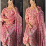 Premium Cotton Floral Suit - Beige Pink