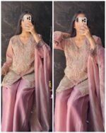 Premium Crush Tissue Silk Suit -Mauve