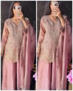 Premium Crush Tissue Silk Suit -Mauve - Image 2
