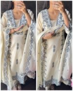 Premium Kora Cotton Embroidered Sciffli Suit - Grey - Image 2
